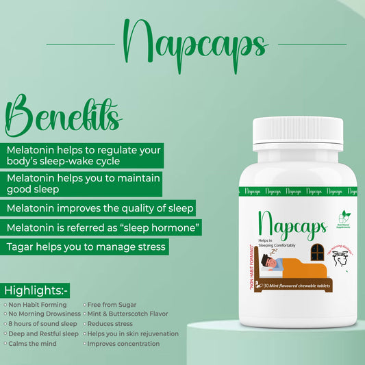 NapCaps Melatonin Chewable Tablets 10 Mg for Restful Sleep | 30 Count